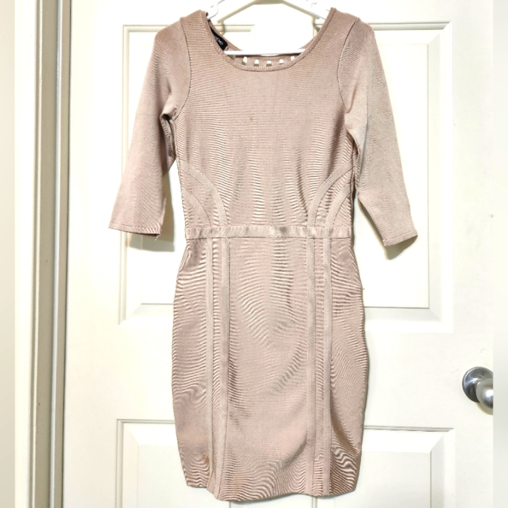 Bebe Tan Cocktail Dress With Back Detail
